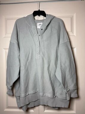 Aerie Textured Oversized Henley Quarter Snap Light Green Hoodie Sweatshirt